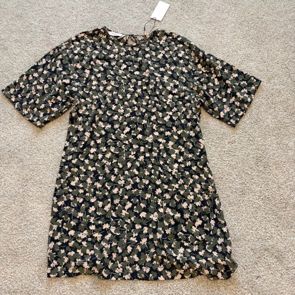 Equipment Arlinne Silk Dress Womens S Green Eclipse Multi Floral Shift Feminine